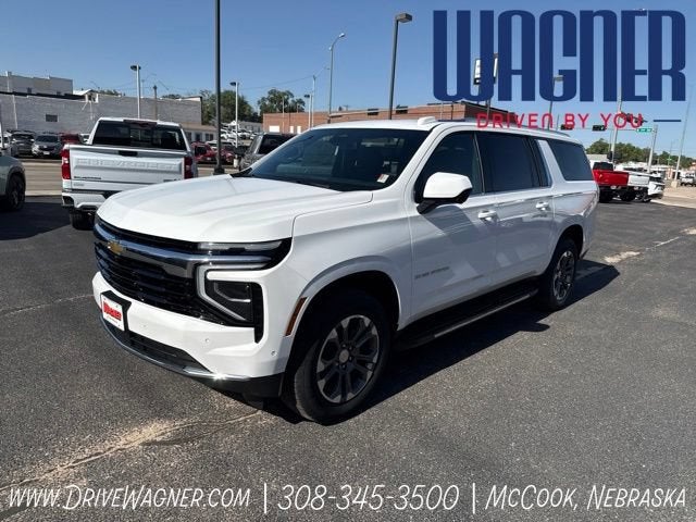 2026 Chevrolet Suburban LS in Summit White — front three-quarter view